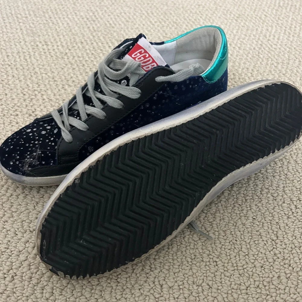 Women's Golden Goose Blue Velvet Glitter Superstars Size 39 - Picture 2 of 9